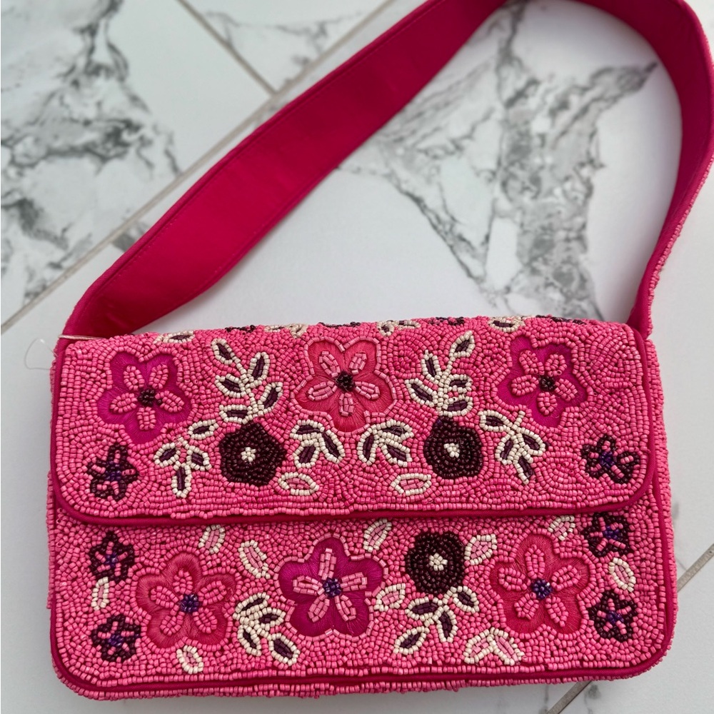 Viral TikTok Beaded Bag Pink Floral Beaded Women's Bag NWT